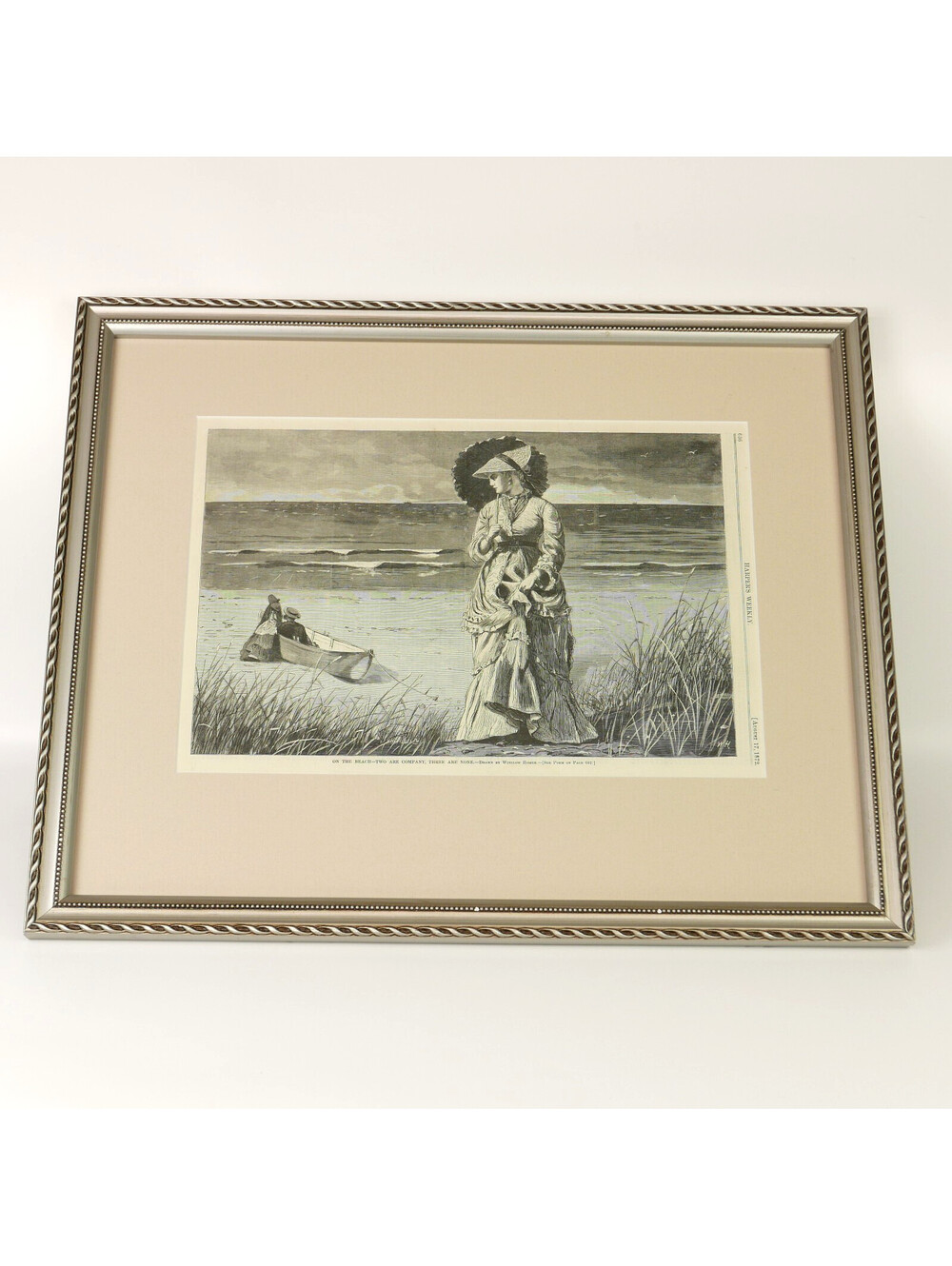 Antique Wood Engraving Print Winslow Homer Lady On the Beach Two Company 1872